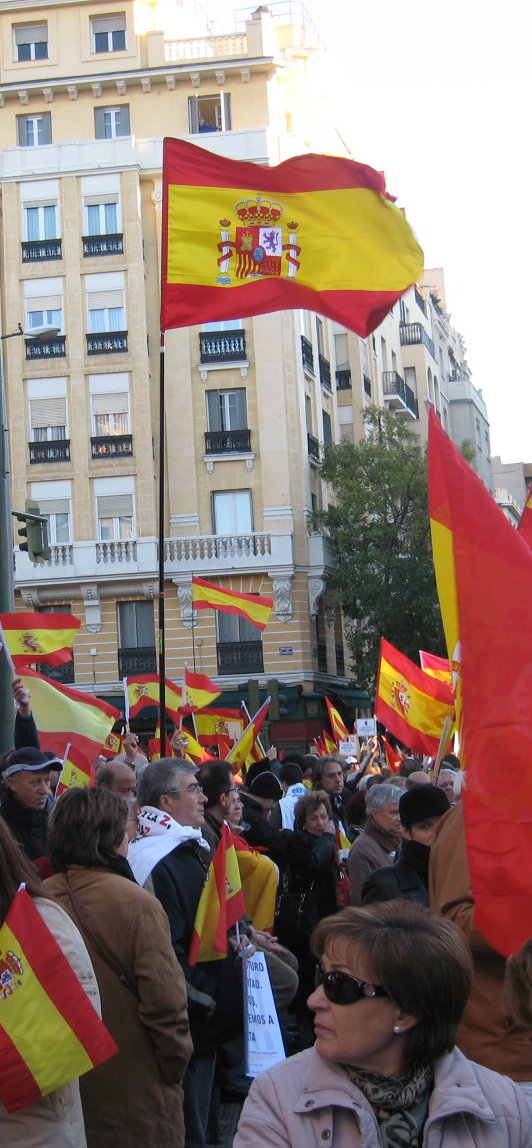 Hispanaj flagoj senhonte portataj-