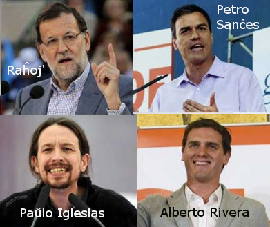 Gvidantoj de PP, PSOE, PODEMOS kaj CIUDADANOS.
